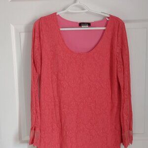 Sassy Bling Coral Tunic Sweater with lace detail